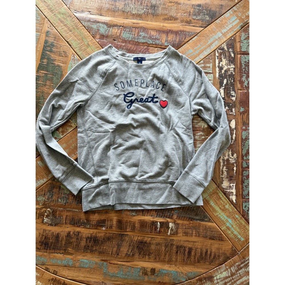 Women's Gap Someplace Great Grey Crewneck Sweatshirt Size Small